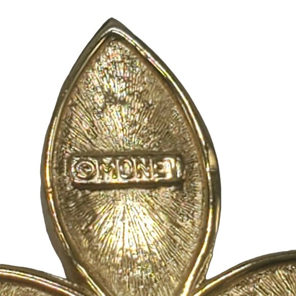 Vtg Monet Quatrefoil Stick Lapel Pin Brooch 4" Red Enamel Gold Tone Rhinestone - Picture 8 of 8